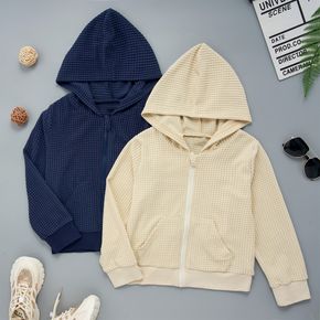 Kid Boy/Kid Girl Textured Zipper Hooded Sweatshirt Jacket