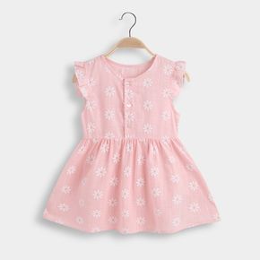 100% Cotton Daisy Allover Flutter-sleeve Baby Dress