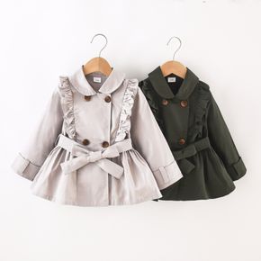 Toddler Girl Doll Collar Ruffled Double Breasted Belted Trench Coat