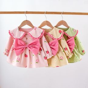 Floral Allover Doll Collar Long-sleeve Yellow or Pink or Green Toddler Long Shirt Smock