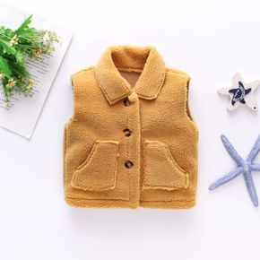 Solid Lapel Collar Fluffy Sleeveless White or Yellow or Coffee or Blue Toddler Vest