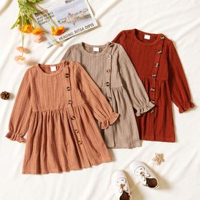 Toddler Girl Button Design Solid Cable Knit Dress
