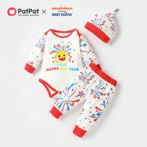 Baby Shark New Year 3pcs Baby Firework and Stars Romper and Trousers Set