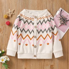 Toddler Girl Heart Chevron Stripe Print Button Design Dralon Jacket