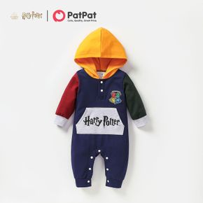 Harry Potter Baby Boy Letter Print Colorblock Long-sleeve Hooded Jumpsuit