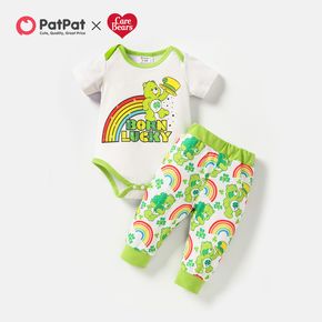 Care Bears 2pcs Baby Boy Cartoon Bear Rainbow Letter Print Short-sleeve Romper and Trousers Set