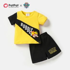Paw Patrol 2pcs Little Boy Rubble Colorblock Short-sleeve T-shirt with Shorts Set