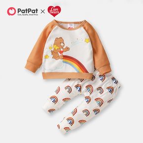 رعاية الدببة 2 قطعة طفل رضيع / فتاة تحمل قميص من النوع الثقيل وطباعة قوس قزح ومجموعة السراويل