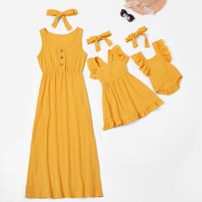 Mosaic Solid Color Matching Yellow Maxi Dresses