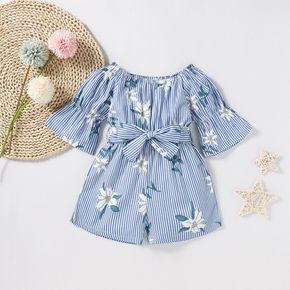 Baby / Toddler Floral Print Striped Off Shoulder Onesies
