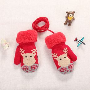 Toddler Christmas Embroidery Elk Winter Warm Plush Gloves Mittens