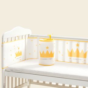 Mesh Breathable Baby Crib Bumpers Liner Crown and Stars Pattern Removable Guard Rail Padded Safety Bed Side Rail Guard Protector