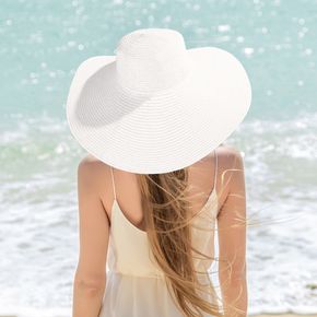 Women White Wide Brim Straw Hat