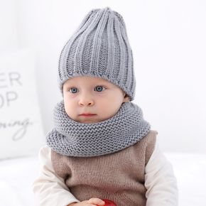 Baby / Toddler Simple Plain Knit Beanie Hat & Scarf Set