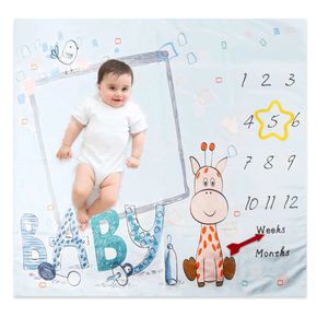 Baby Weekly Monthly Milestone Blanket Giraffe Pattern Newborn Month Picture Blanket with Props