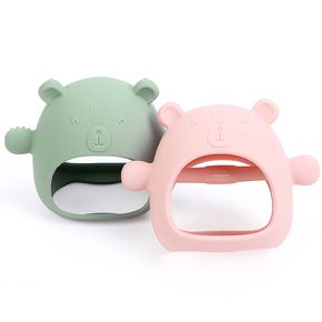 Silicone Baby Teether Toy Creative Cartoon Bear Shape Chew Toys with Easy to Hold Handles for Massage Gums Sensory Exploration