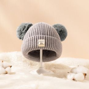 Baby / Toddler Dual Pom Pom Decor Thermal Knit Beanie