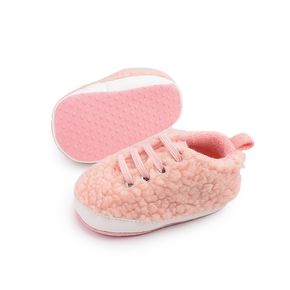 Baby / Toddler Pink Lace-up Fuzzy Fleece Prewalker Shoes
