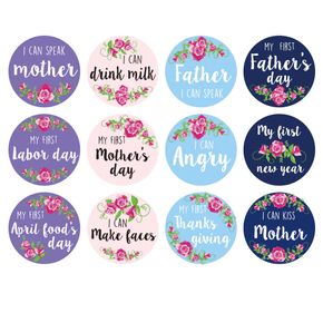 12 Pack Baby Monthly Stickers 1 Happy Sticker Per Month of Your Baby's First Year Growth and Holidays Month Sticker for Baby Boy or Girl Milestone Onesie Stickers