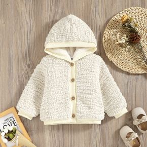 Baby Solid Thickened Fleece Lined Button Down Knitted Long-sleeve Hooded Coat