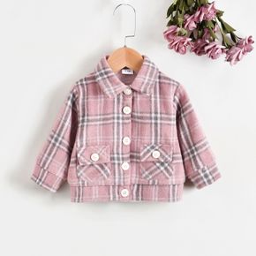 Baby Girl Pink Plaid Lapel Button Down Long-sleeve Coat Jacket