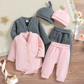 3pcs Baby Boy/Girl Long-sleeve Button Down Romper with Trousers and Hat Set