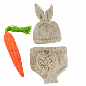 Rabbit Design Baby Photography Props Weaving Carrot Hat and Diaper Set