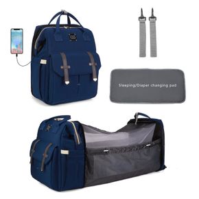 Diaper Bag Backpack with Folding Crib & Sunshade Mosquito Net, Portable Mummy Bag Large Capacity Diaper Bag