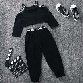 2-piece Baby / Toddler Girl Letter Off Shoulder Solid Top and Ankle-length Pants Set