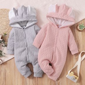 Baby Boy/Girl Solid 3D Elephant Ears Hooded Long-sleeve Snap-up Jumpsuit