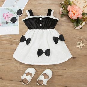 Mini Lady Baby Girl Ruffle and Bow Decor Sleeveless Black and White Sling Dress