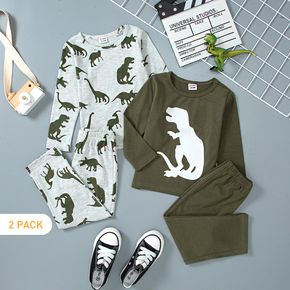 2-Pack 2pcs Toddler Boy Animal Dinosaur Print Long-sleeve Tee and Pants Set