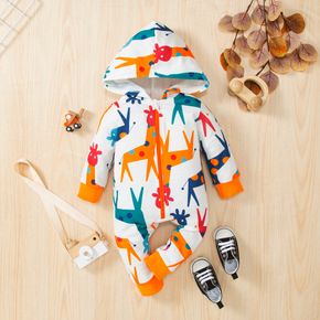 Baby Boy/Girl Allover Giraffe Print Hooded Long-sleeve Zip Jumpsuit