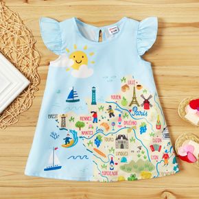 Baby / Toddler France Map Print Flutter-sleeve Dress