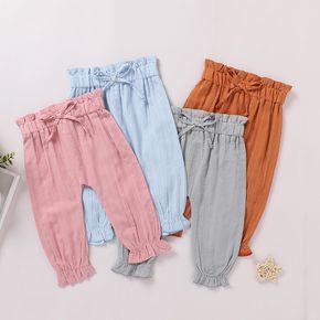 100% Cotton Solid Bow and Ruffle Decor Casual Pants Harem Pants
