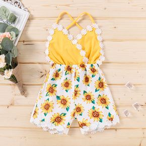 Baby / Toddler Girl Lace Sunflower Print Strappy Jumpsuit