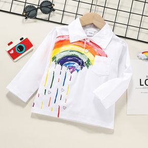 Toddler Boy 100% Cotton Rainbow Painting Print Long-sleeve Polo shirt