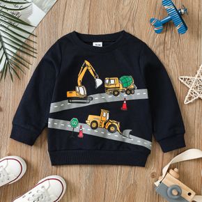 Toddler Boy 100% Cotton Vehicle Excavator Print Casual Pullover Sweatshirt