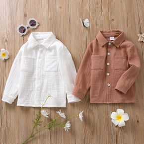 Toddler Girl 100% Cotton Textured Lapel Collar Button Design Long-sleeve Shirt