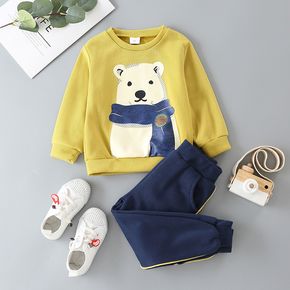 2-piece Toddler Boy Bear Print Pullover and Striped Pants Set