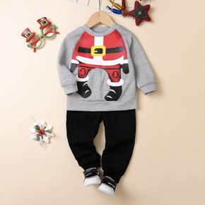 2-piece Toddler Boy Christmas Santa Print Pullover and Black Pants Set