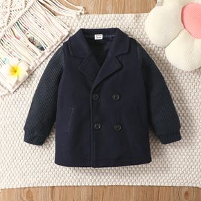 Baby Girl Knitted Long-sleeve Spliced Lapel Neck Double Breasted Coat
