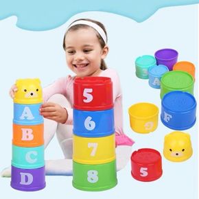 9-pcs Basics Stack & Roll Cups Stacked cups toy Rainbow Stacking Cups Early Learning Educational Plastic Cups Toddler Toy Gift