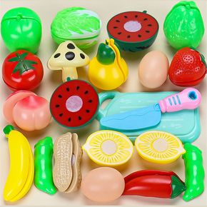 18pcs Sicherheits-Kunststoff-Kinder so tun, als Rollenspiel Küche Obst Gemüse Lebensmittel Spielzeug Schneidsatz Geschenk Kinder Spielzeug für Kinder Spaß spielen