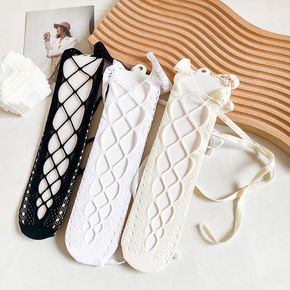 Kid Lace Up Decor Over The Calf Mesh Socks for Girls