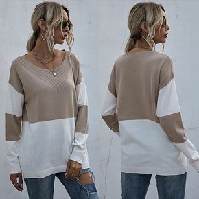 Splice Design Round Neck Long-sleeve Sweater