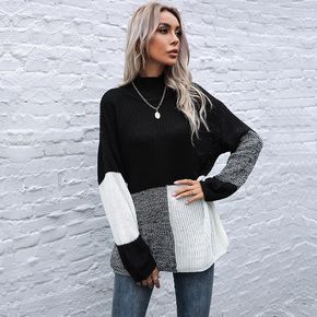 Color Block Half Turtleneck Long-sleeve Sweaters