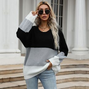 Color Block Round-collar Long-sleeve Knit Sweater