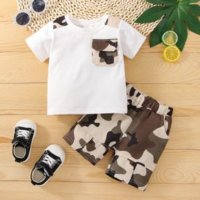 2pcs Baby Boy 95% Cotton Short-sleeve T-shirt and Camouflage Shorts Set