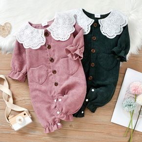 Doll Collar Pink Corduroy Long-sleeve Baby Jumpsuit